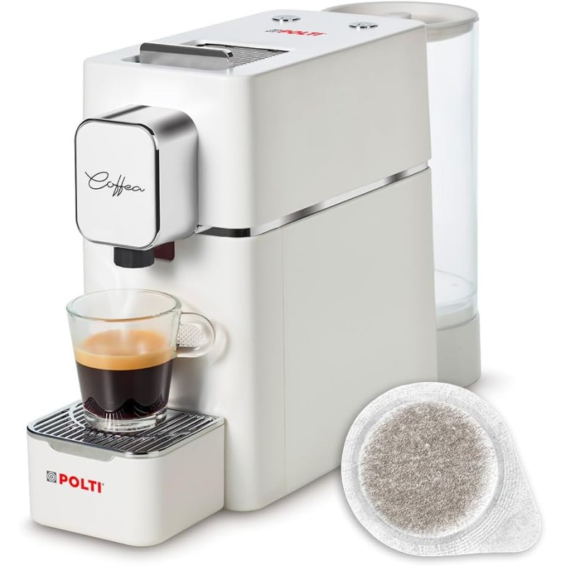 Polti Coffea S15W, Macchina per Caffè Espresso, Compatibile con Cialde E.S.E. 44 mm, Serbatoio 0.85L, Pressione Pompa 19 bar, Bianco - Bianco