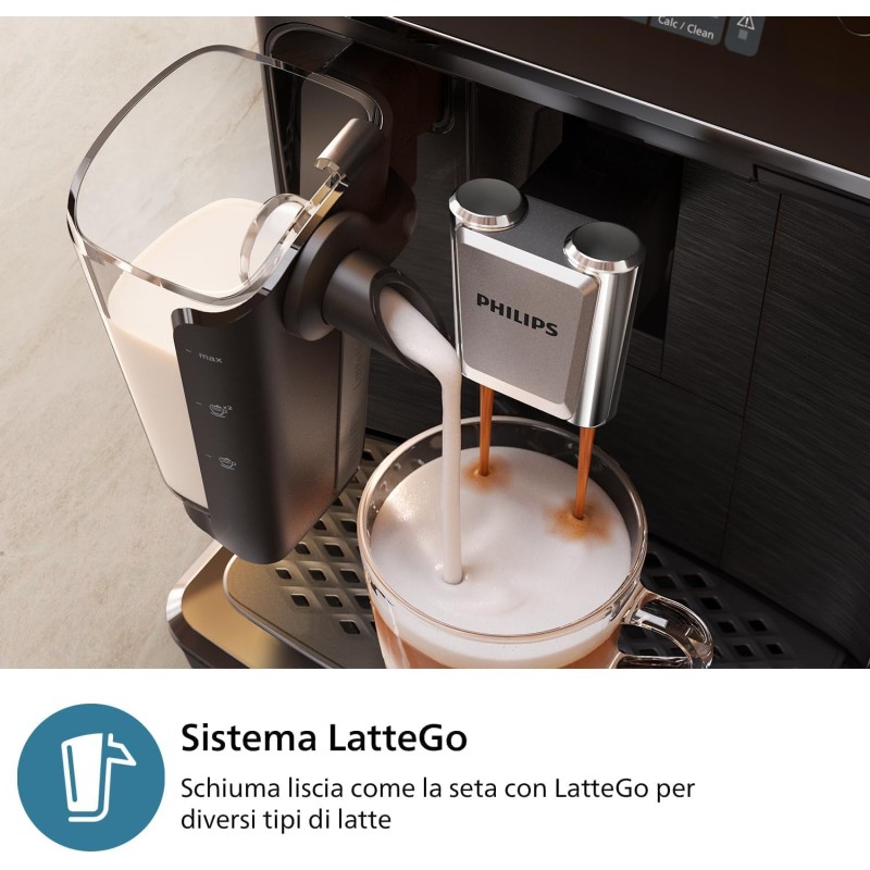 PHILIPS Serie 2300 Macchina da caffè automatica - 4 tipi di bevande, Display touch screen a colori, LatteGo, SilentBrew, Macinacaffè in ceramica al 100%, Filtro AquaClean. Nero Opaco (EP2330/10) - 4 bevande PHILIPS Serie 2300 Macchina da caffè automatica - 4 tipi di bevande, Display touch screen a colori, LatteGo, SilentBrew, Macinacaffè in ceramica al 100%, Filtro AquaClean. Nero Opaco (EP2330/10) - 4 bevande
