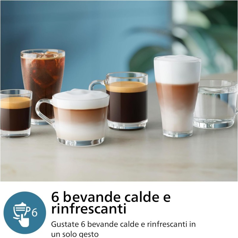 PHILIPS Serie 3300 Macchina da caffè automatica - 6 tipi di bevande, Display touch screen a colori, LatteGo, SilentBrew, Macinacaffè in ceramica al 100%, Filtro AquaClean. Cromato nero (EP3347/90) - 6 bevande Cromo Nero