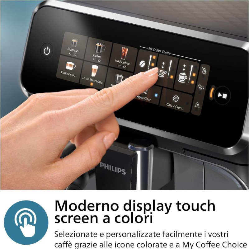 PHILIPS Serie 3300 Macchina da caffè automatica - 6 tipi di bevande, Display touch screen a colori, LatteGo, SilentBrew, Macinacaffè in ceramica al 100%, Filtro AquaClean. Cromato nero (EP3347/90) - 6 bevande Cromo Nero