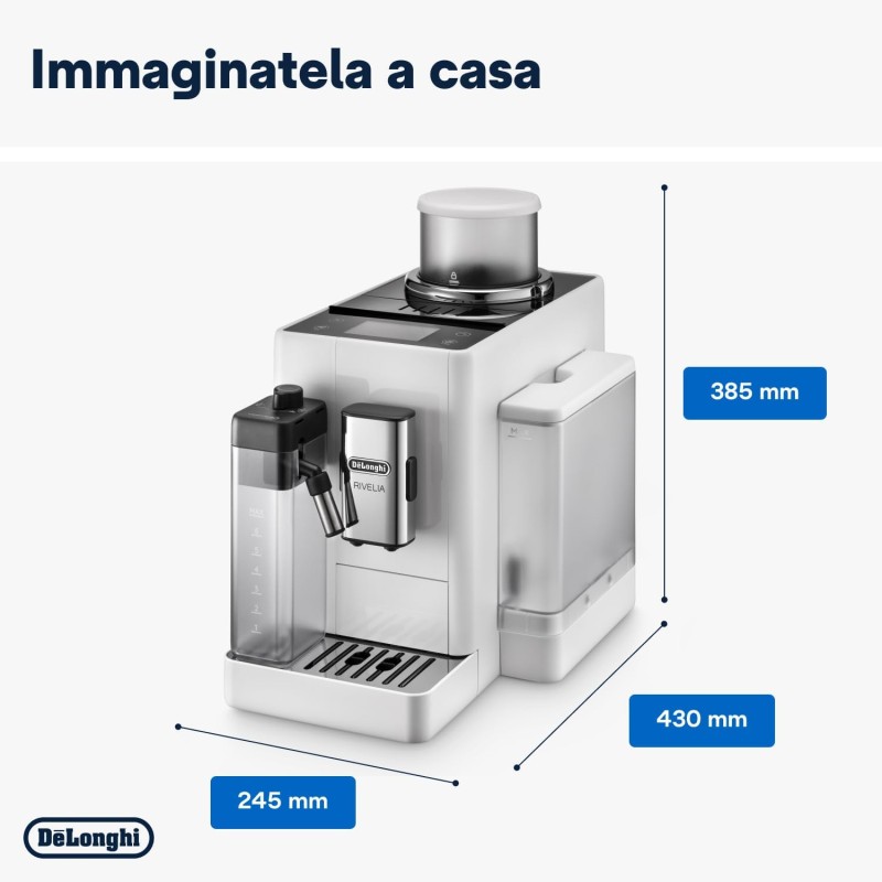 De'Longhi Rivelia Perfetto EXAM440.55.W Macchina da Caffè Automatica, Chicchi Macinati al Momento, Portachicchi Intercambiabile, Caraffa Montalatte Automatica, Display Touch a Colori, 1450W, Bianca - Arctic White De'Longhi Rivelia Perfetto EXAM440.55.W Macchina da Caffè Automatica, Chicchi Macinati al Momento, Portachicchi Intercambiabile, Caraffa Montalatte Automatica, Display Touch a Colori, 1450W, Bianca - Arctic White