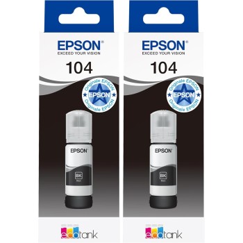 Epson Title EcoTank, Serie 104, Flacone Inchiostro per Stampanti EcoTank, Single Pack 1 Colore (Nero), 65 ml, Inchiostri Dye e Pigmentati (Confezione da 2) - 65ml Nero