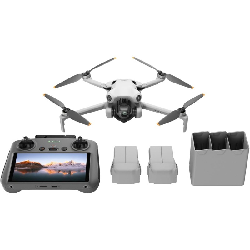 DJI Mini 4 Pro Fly More Combo con DJI RC 2 (radiocomando con schermo), mini drone con telecamera, meno di 249 g, autonomia di volo di 34 minuti, 2 batterie extra, C0