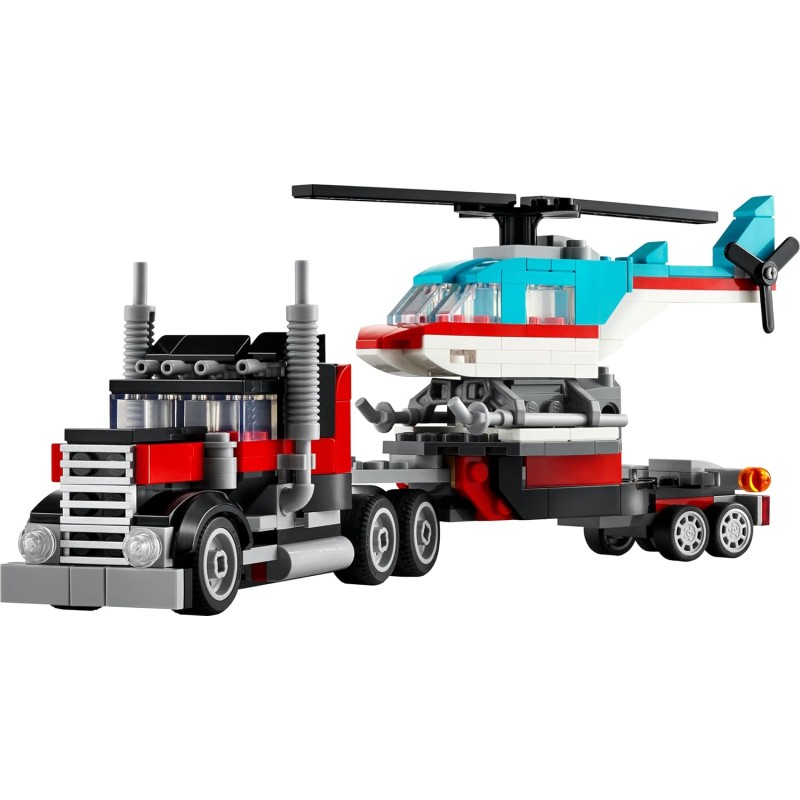 LEGO Creator 31146 3 in 1 Helicopter Truck, Games for Children and Girls from 7 Years, Rebuildable Toy Truck in Plane, Tanker or Racing Car and SUV, Birthday Gift Idea