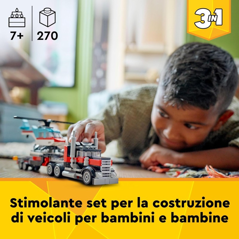 LEGO Creator 31146 3 in 1 Helicopter Truck, Games for Children and Girls from 7 Years, Rebuildable Toy Truck in Plane, Tanker or Racing Car and SUV, Birthday Gift Idea
