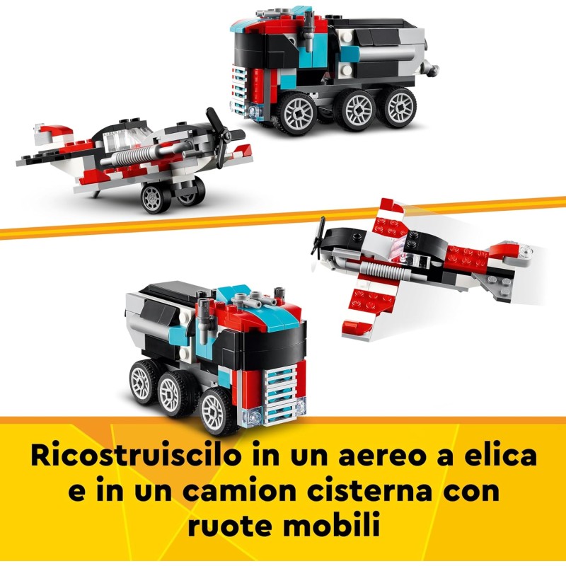 LEGO Creator 31146 3 in 1 Helicopter Truck, Games for Children and Girls from 7 Years, Rebuildable Toy Truck in Plane, Tanker or Racing Car and SUV, Birthday Gift Idea