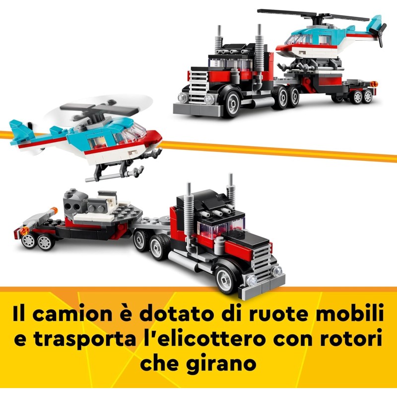 LEGO Creator 31146 3 in 1 Helicopter Truck, Games for Children and Girls from 7 Years, Rebuildable Toy Truck in Plane, Tanker or Racing Car and SUV, Birthday Gift Idea