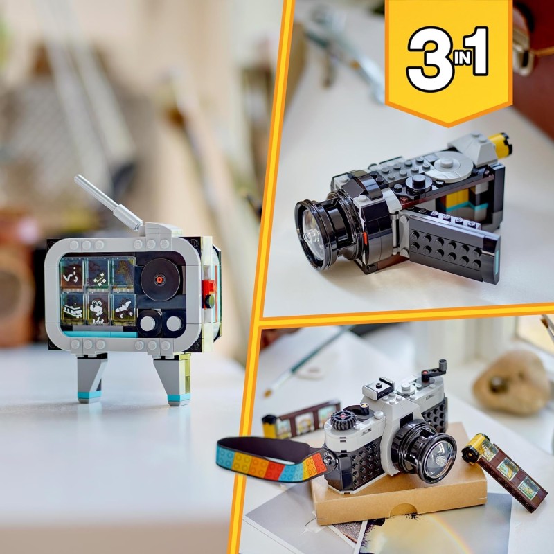 LEGO Creator 3 in 1 Fotocamera Retro, Macchina Fotografica Giocattolo da Costruire Trasformabile in Videocamera o TV Vintage, Giochi per Bambini e Bambine da 8 Anni, Idea Regalo di Compleanno 31147