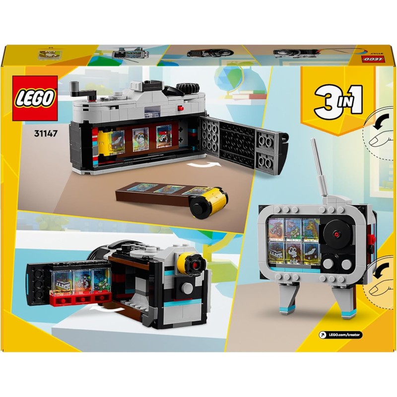 LEGO Creator 3 in 1 Fotocamera Retro, Macchina Fotografica Giocattolo da Costruire Trasformabile in Videocamera o TV Vintage, Giochi per Bambini e Bambine da 8 Anni, Idea Regalo di Compleanno 31147