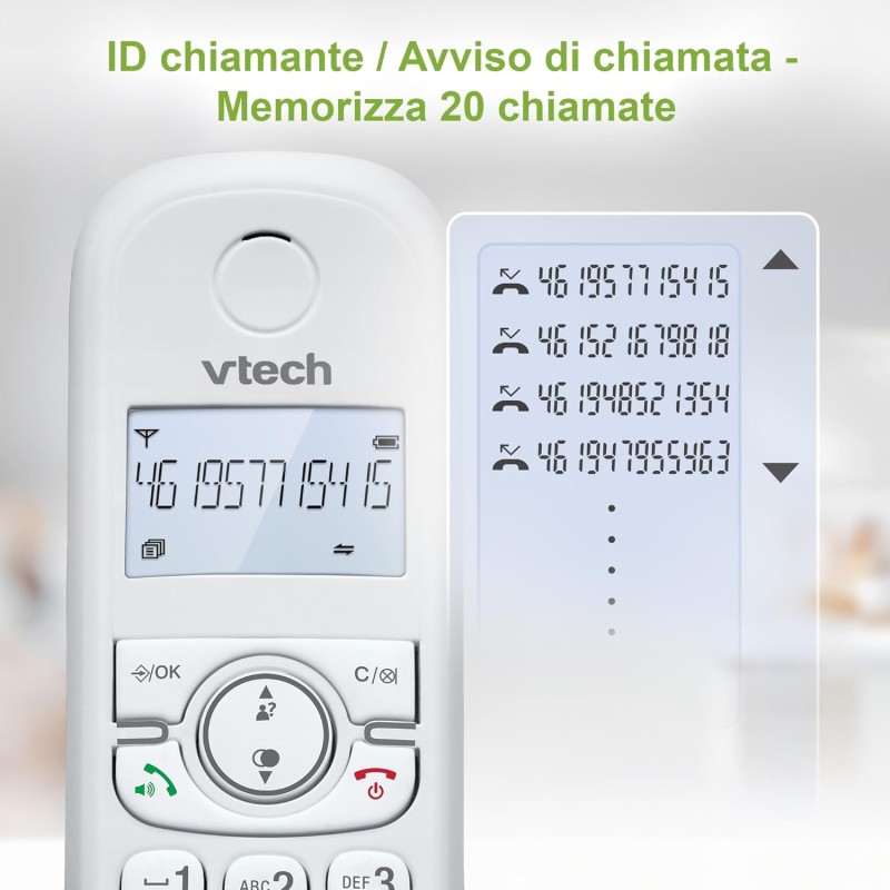 VTech CS1501 Telefono Cordless Casa Duo, Telefono fisso DECT con vivavoce e blocco chiamate, doppia ricarica, identificatore di chiamata, LCD Display retroilluminato e tastiera, modalità ECO, Bianco VTech CS1501 Telefono Cordless Casa Duo, Telefono fisso DECT con vivavoce e blocco chiamate, doppia ricarica, identificatore di chiamata, LCD Display retroilluminato e tastiera, modalità ECO, Bianco