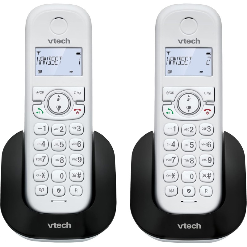 VTech CS1501 Telefono Cordless Casa Duo, Telefono fisso DECT con vivavoce e blocco chiamate, doppia ricarica, identificatore di chiamata, LCD Display retroilluminato e tastiera, modalità ECO, Bianco VTech CS1501 Telefono Cordless Casa Duo, Telefono fisso DECT con vivavoce e blocco chiamate, doppia ricarica, identificatore di chiamata, LCD Display retroilluminato e tastiera, modalità ECO, Bianco