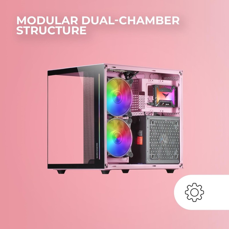 Mars Gaming MC-VIEW, Case Mini Tower Gaming Micro-ATX, Vetro Temperato a 90° Senza Cornice, Struttura Modulare a Doppia Camera, Supporto Completo per il Raffreddamento a Liquido, Rosa Mars Gaming MC-VIEW, Case Mini Tower Gaming Micro-ATX, Vetro Temperato a 90° Senza Cornice, Struttura Modulare a Doppia Camera, Supporto Completo per il Raffreddamento a Liquido, Rosa