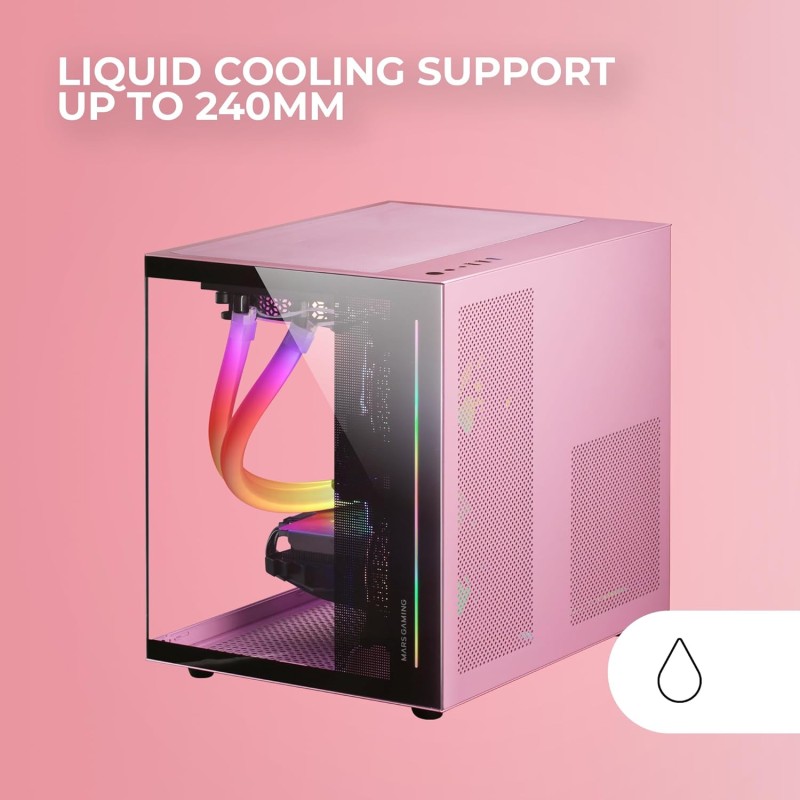 Mars Gaming MC-VIEW, Case Mini Tower Gaming Micro-ATX, Vetro Temperato a 90° Senza Cornice, Struttura Modulare a Doppia Camera, Supporto Completo per il Raffreddamento a Liquido, Rosa Mars Gaming MC-VIEW, Case Mini Tower Gaming Micro-ATX, Vetro Temperato a 90° Senza Cornice, Struttura Modulare a Doppia Camera, Supporto Completo per il Raffreddamento a Liquido, Rosa