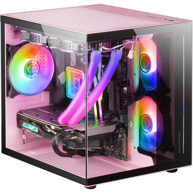 Mars Gaming MC-VIEW, Case Mini Tower Gaming Micro-ATX, Vetro Temperato a 90° Senza Cornice, Struttura Modulare a Doppia Camera, Supporto Completo per il Raffreddamento a Liquido, Rosa Mars Gaming MC-VIEW, Case Mini Tower Gaming Micro-ATX, Vetro Temperato a 90° Senza Cornice, Struttura Modulare a Doppia Camera, Supporto Completo per il Raffreddamento a Liquido, Rosa
