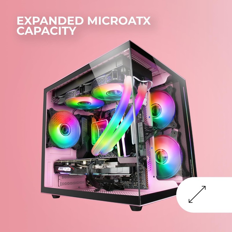 Mars Gaming MC-VIEW, Case Mini Tower Gaming Micro-ATX, Vetro Temperato a 90° Senza Cornice, Struttura Modulare a Doppia Camera, Supporto Completo per il Raffreddamento a Liquido, Rosa Mars Gaming MC-VIEW, Case Mini Tower Gaming Micro-ATX, Vetro Temperato a 90° Senza Cornice, Struttura Modulare a Doppia Camera, Supporto Completo per il Raffreddamento a Liquido, Rosa