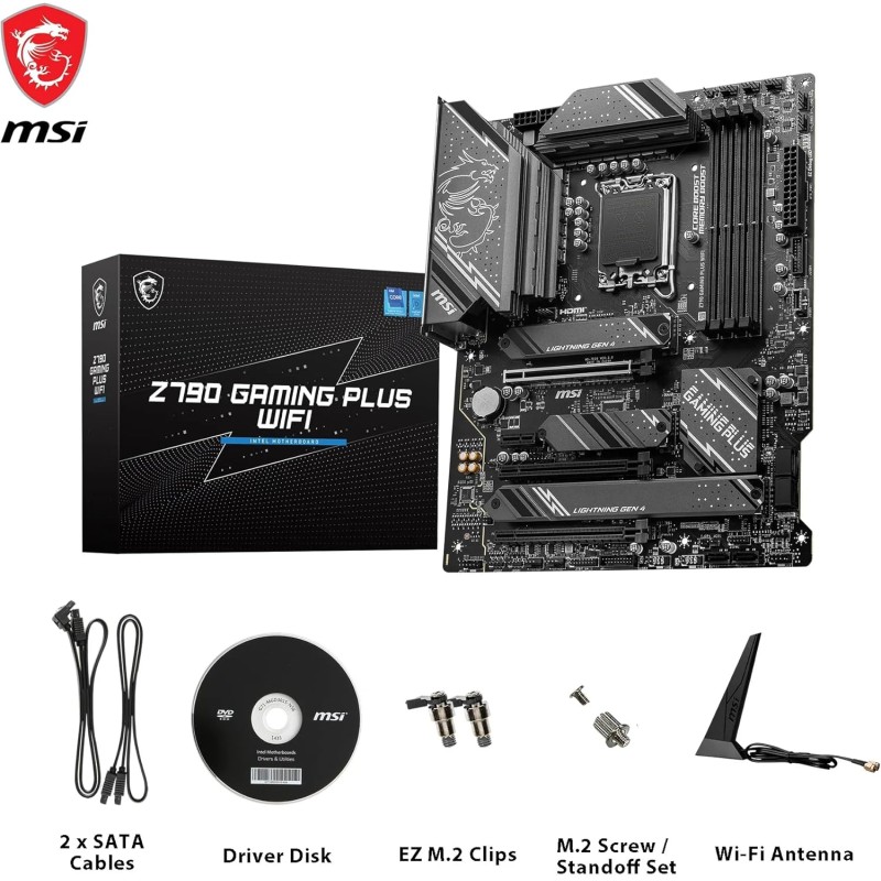 MSI Z790 GAMING PLUS WIFI, Scheda Madre ATX, Supporta Intel 14th/13th/12th Gen Core, LGA 1700, DDR5 fino a 7200+MHz/OC, PCIe 5.0 x16, 4 x M.2 Gen4, LAN 2.5G, Wi-Fi 6E - ATX MSI Z790 GAMING PLUS WIFI, Scheda Madre ATX, Supporta Intel 14th/13th/12th Gen Core, LGA 1700, DDR5 fino a 7200+MHz/OC, PCIe 5.0 x16, 4 x M.2 Gen4, LAN 2.5G, Wi-Fi 6E - ATX