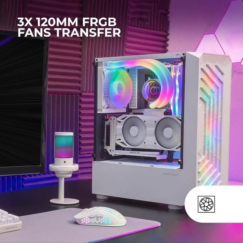 Mars Gaming MC-TOR, Case Semitower ATX Gaming, Finestra Laterale Completa, Design Mesh Frontale, 3x Ventole Frontale FRGB 120mm, Design a Doppia Camera, Bianco Mars Gaming MC-TOR, Case Semitower ATX Gaming, Finestra Laterale Completa, Design Mesh Frontale, 3x Ventole Frontale FRGB 120mm, Design a Doppia Camera, Bianco