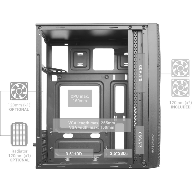 Mars Gaming MC-ME, Case Gaming Compatto MicroATX, Finestra Laterale in Vetro Temperato, Design Frontale Total-Mesh Geometrico, 2 Ventole FRGB da 120mm, Bianco Mars Gaming MC-ME, Case Gaming Compatto MicroATX, Finestra Laterale in Vetro Temperato, Design Frontale Total-Mesh Geometrico, 2 Ventole FRGB da 120mm, Bianco