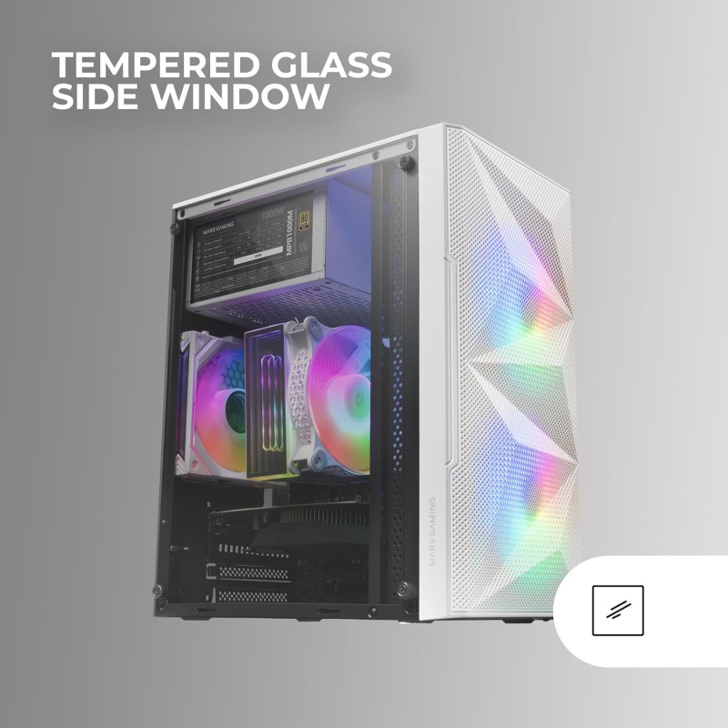 Mars Gaming MC-ME, Case Gaming Compatto MicroATX, Finestra Laterale in Vetro Temperato, Design Frontale Total-Mesh Geometrico, 2 Ventole FRGB da 120mm, Bianco Mars Gaming MC-ME, Case Gaming Compatto MicroATX, Finestra Laterale in Vetro Temperato, Design Frontale Total-Mesh Geometrico, 2 Ventole FRGB da 120mm, Bianco