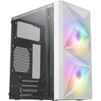 Mars Gaming MC-ME, Case Gaming Compatto MicroATX, Finestra Laterale in Vetro Temperato, Design Frontale Total-Mesh Geometrico, 2 Ventole FRGB da 120mm, Bianco