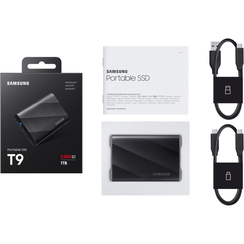 Samsung Memorie T9 MU-PG1T0B SSD Esterno Portatile da 1TB, USB 3.2 Gen 2x2, 20 Gbps, Nero - 1 TB