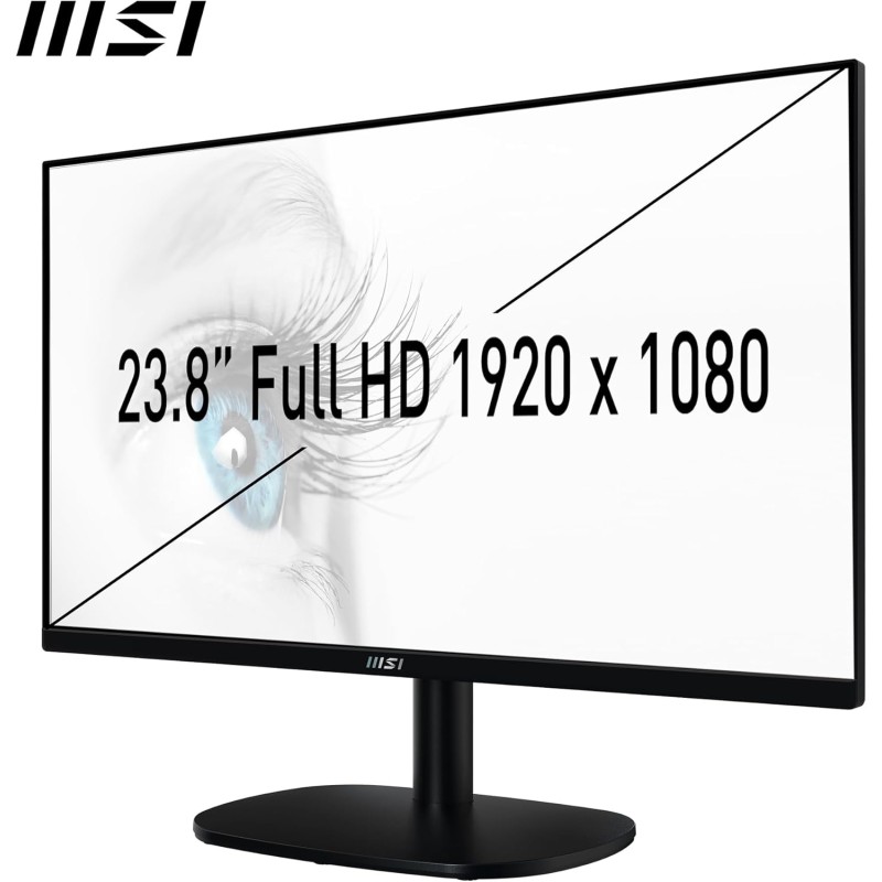 MSI PRO MP245V Monitor da 23,8" Full HD - Pannello VA (1920 x 1080), 100 Hz (con cavo HDMI), Schermo Eye-Friendly, Montabile VESA, Supporto Display Kit, Regolabile in inclinazione - HDMI 1.4, D-Sub - 24" Nero MSI PRO MP245V Monitor da 23,8" Full HD - Pannello VA (1920 x 1080), 100 Hz (con cavo HDMI), Schermo Eye-Friendly, Montabile VESA, Supporto Display Kit, Regolabile in inclinazione - HDMI 1.4, D-Sub - 24" Nero