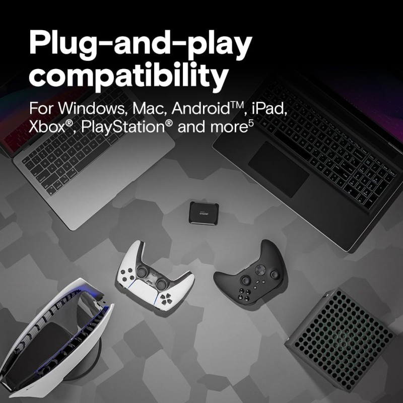 Crucial X9 SSD 1TB Esterno SSD Portatile, fino a 1050 MB/s, compatible con PC, Mac, PlayStation e Xbox, Unità a Stato Solido Esterno, USB-C 3.2 - CT1000X9SSD902 - 1TB Crucial X9 SSD 1TB Esterno SSD Portatile, fino a 1050 MB/s, compatible con PC, Mac, PlayStation e Xbox, Unità a Stato Solido Esterno, USB-C 3.2 - CT1000X9SSD902 - 1TB