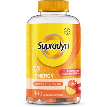 Supradyn Energy Multivitaminico Caramelle, Integratore Multivitaminico Completo, con Vitamine A, B, C, D, E e Coenzima Q10, 140 Caramelle Gommose Multivitaminiche Gusto Ciliegia, Lampone e Arancia - 1 unità (Confezione da 140)
