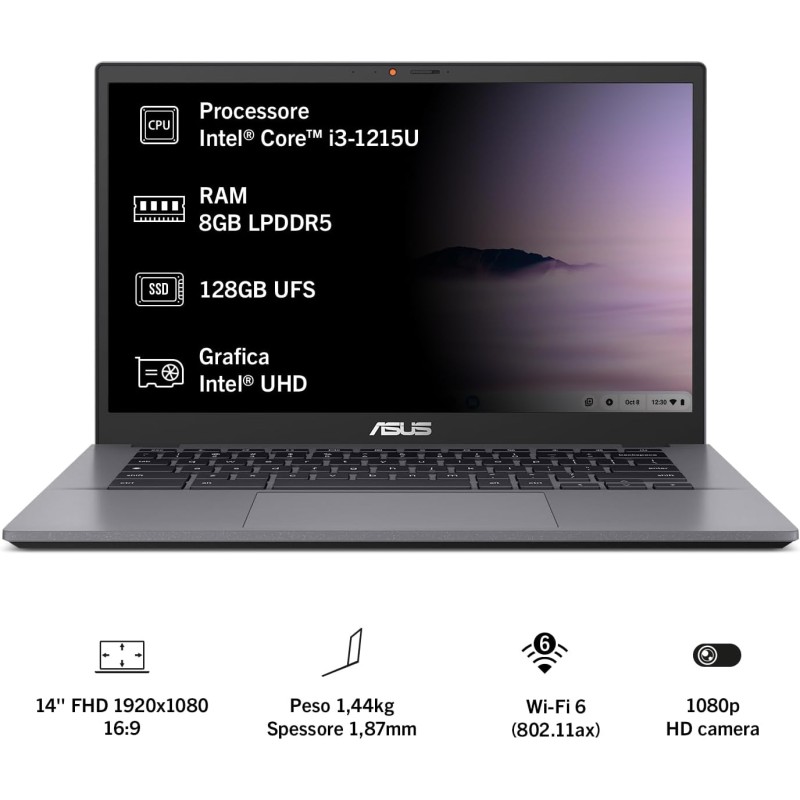 ASUS Chromebook Plus CX3402CBA#B0CH1HBYF9, Notebook Monitor 14" FHD, Display Anti-Glare, Intel Core 12ma gen i3-1215U, RAM 8GB, 128GB UFS, grafica Intel UHD, ChromeOS, Grigio - 14" | Grigio ASUS Chromebook Plus CX3402CBA#B0CH1HBYF9, Notebook Monitor 14" FHD, Display Anti-Glare, Intel Core 12ma gen i3-1215U, RAM 8GB, 128GB UFS, grafica Intel UHD, ChromeOS, Grigio - 14" | Grigio