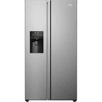 Haier SBS 90 Serie 3 Frigorifero Side by Side 515 Litri, Dispenser Acqua e Ghiaccio, Total No Frost, Multi Air Flow, Compressore Inverter, Classe E, Display Elettronico, Platinum Inox, HSR3918EIMP - Platinum Inox