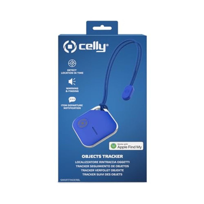 Celly Smartfinder Blue, Trova Ogetti GPS Compatibile con IOS, GPS Auto Localizzatore con App Dov'è, Mini GPS Tracker per Auto, Chiavi, Zaini - Blue