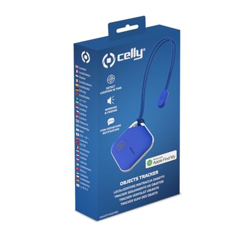 Celly Smartfinder Blue, Trova Ogetti GPS Compatibile con IOS, GPS Auto Localizzatore con App Dov'è, Mini GPS Tracker per Auto, Chiavi, Zaini - Blue