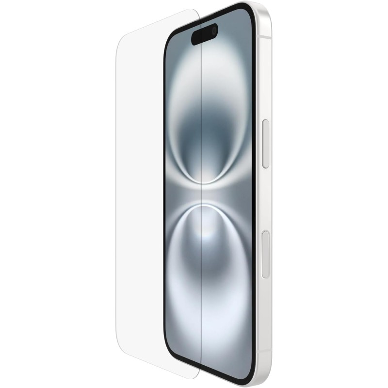 Belkin ScreenForce UltraGlass 2 Pellicola Vetro per iPhone 16, antigraffio, con durezza di 9H, include un supporto di allineamento, senza bolle, pellicola protettiva per iPhone 16, iPhone 15, 14 Pro