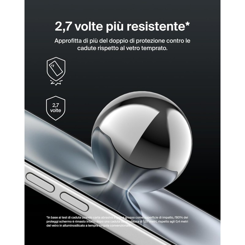 Belkin ScreenForce UltraGlass 2 Pellicola Vetro per iPhone 16, antigraffio, con durezza di 9H, include un supporto di allineamento, senza bolle, pellicola protettiva per iPhone 16, iPhone 15, 14 Pro