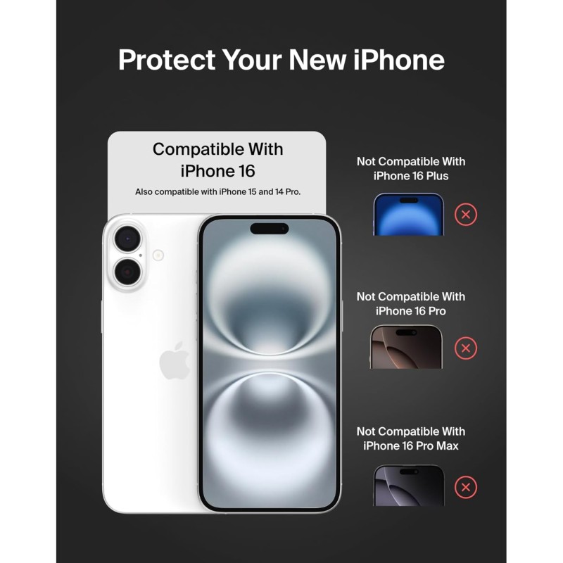 Belkin ScreenForce TemperedGlass Proteggi schermo antimicrobico, pellicola protettiva, vetro temprato per iPhone 15/14 Pro, trasparente, antigraffio, include supporto per un'applicazione senza bolle