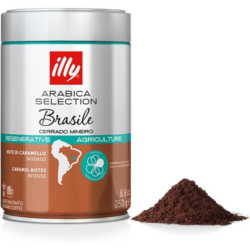 Illy Arabica Selection Brazil Cerrado Mineiro Ground Coffee - 100% Regenerative Agriculture - 1 Jar 250g - 250 g (Confezione da 1) Illy Arabica Selection Brazil Cerrado Mineiro Ground Coffee - 100% Regenerative Agriculture - 1 Jar 250g - 250 g (Confezione da 1)