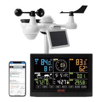 VEVOR Stazione Meteorologica Solare Connessione WiFi da Esterni Schermo a Colori 7,9 Pollici Funzione 7 in 1, Stazione Meteo Display 7,9 Pollici Distanza di Trasmissione da 150m, Stazione Meteo Solare