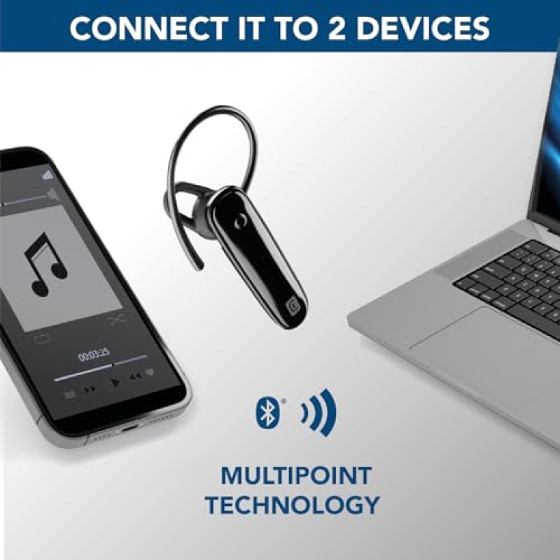 cellularline | SCORE | Auricolare Bluetooth® Mono Ergonomico con Archetto Removibile - Play time 4 ore - Nero