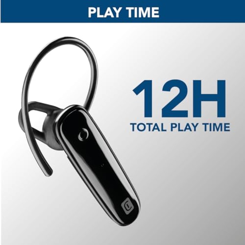 cellularline | SCORE | Auricolare Bluetooth® Mono Ergonomico con Archetto Removibile - Play time 4 ore - Nero