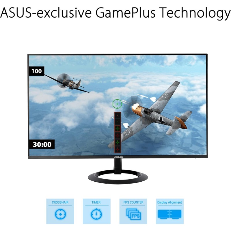 ASUS VZ27EHF Monitor Gaming Eye Care da 27” pollici, Full HD (1920x1080), IPS, Frameless, 100 Hz, Adaptative-Sync, Tempo di Risposta 1 ms, HDMI, Filtro Luci Blu, Antisfarfallio, Nero