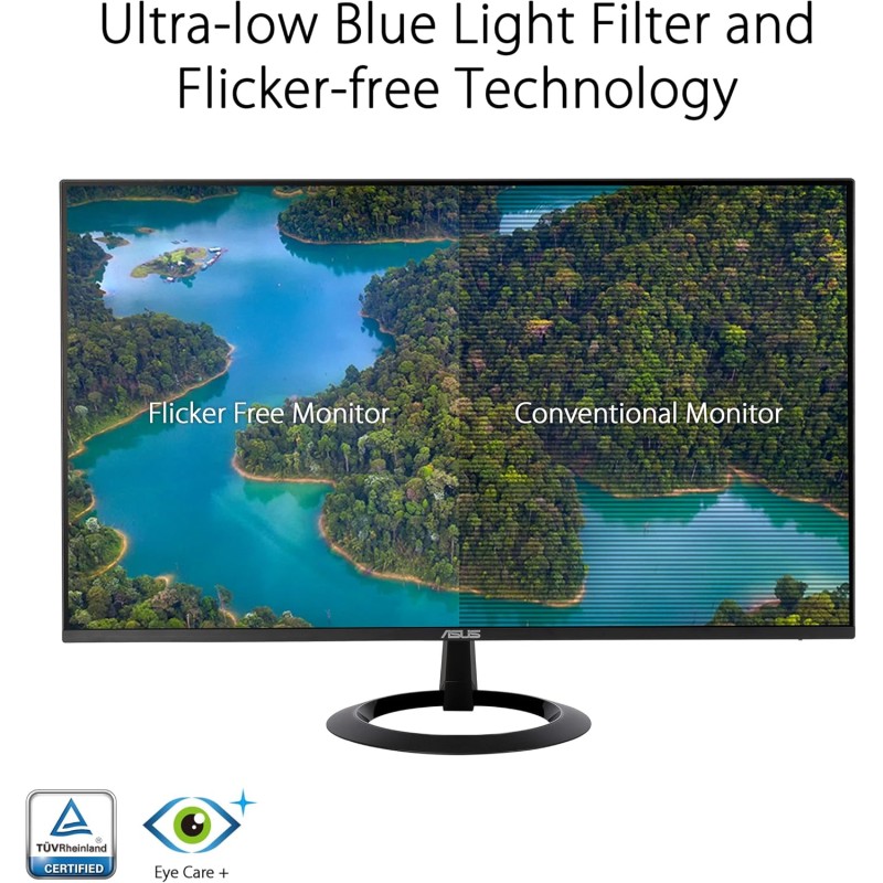 ASUS VZ27EHF Monitor Gaming Eye Care da 27” pollici, Full HD (1920x1080), IPS, Frameless, 100 Hz, Adaptative-Sync, Tempo di Risposta 1 ms, HDMI, Filtro Luci Blu, Antisfarfallio, Nero
