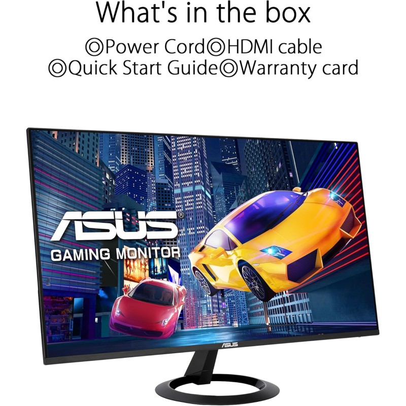 ASUS VZ27EHF Monitor Gaming Eye Care da 27” pollici, Full HD (1920x1080), IPS, Frameless, 100 Hz, Adaptative-Sync, Tempo di Risposta 1 ms, HDMI, Filtro Luci Blu, Antisfarfallio, Nero