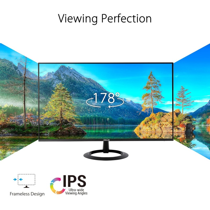 ASUS VZ27EHF Monitor Gaming Eye Care da 27” pollici, Full HD (1920x1080), IPS, Frameless, 100 Hz, Adaptative-Sync, Tempo di Risposta 1 ms, HDMI, Filtro Luci Blu, Antisfarfallio, Nero
