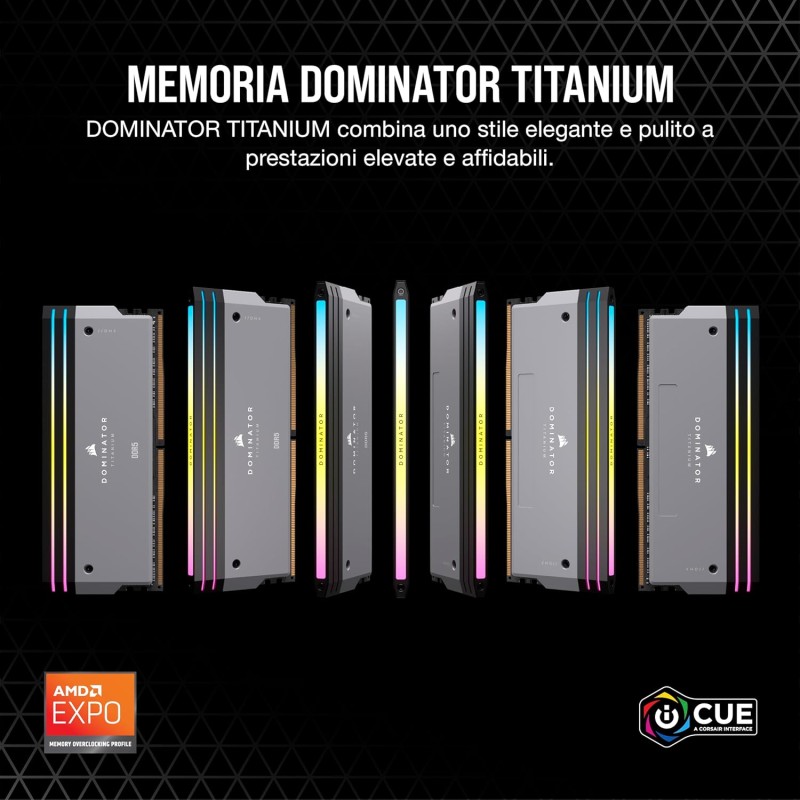 CORSAIR DOMINATOR TITANIUM RGB DDR5 32GB (2x16GB) DDR5 6000MHz CL30 AMD EXPO Intel XMP iCUE Memoria Compatibile per Computer - Grigio (CMP32GX5M2B6000Z30) - 32GB (2x16GB) CORSAIR DOMINATOR TITANIUM RGB DDR5 32GB (2x16GB) DDR5 6000MHz CL30 AMD EXPO Intel XMP iCUE Memoria Compatibile per Computer - Grigio (CMP32GX5M2B6000Z30) - 32GB (2x16GB)