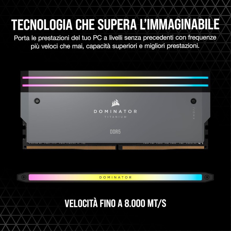 CORSAIR DOMINATOR TITANIUM RGB DDR5 32GB (2x16GB) DDR5 6000MHz CL30 AMD EXPO Intel XMP iCUE Memoria Compatibile per Computer - Grigio (CMP32GX5M2B6000Z30) - 32GB (2x16GB) CORSAIR DOMINATOR TITANIUM RGB DDR5 32GB (2x16GB) DDR5 6000MHz CL30 AMD EXPO Intel XMP iCUE Memoria Compatibile per Computer - Grigio (CMP32GX5M2B6000Z30) - 32GB (2x16GB)
