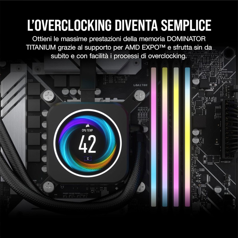 CORSAIR DOMINATOR TITANIUM RGB DDR5 32GB (2x16GB) DDR5 6000MHz CL30 AMD EXPO Intel XMP iCUE Memoria Compatibile per Computer - Grigio (CMP32GX5M2B6000Z30) - 32GB (2x16GB) CORSAIR DOMINATOR TITANIUM RGB DDR5 32GB (2x16GB) DDR5 6000MHz CL30 AMD EXPO Intel XMP iCUE Memoria Compatibile per Computer - Grigio (CMP32GX5M2B6000Z30) - 32GB (2x16GB)