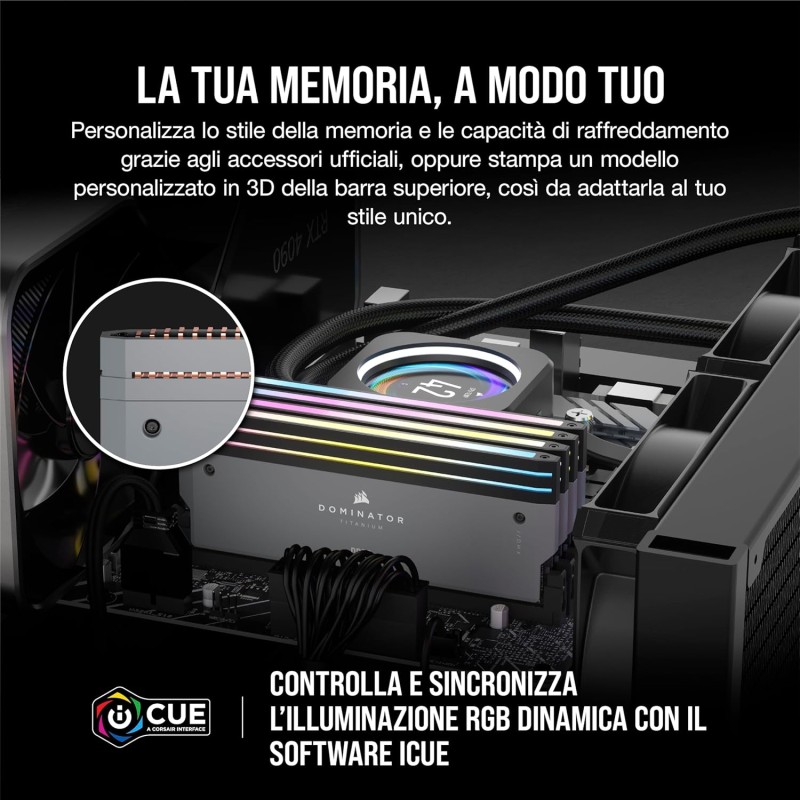 CORSAIR DOMINATOR TITANIUM RGB DDR5 32GB (2x16GB) DDR5 6000MHz CL30 AMD EXPO Intel XMP iCUE Memoria Compatibile per Computer - Grigio (CMP32GX5M2B6000Z30) - 32GB (2x16GB) CORSAIR DOMINATOR TITANIUM RGB DDR5 32GB (2x16GB) DDR5 6000MHz CL30 AMD EXPO Intel XMP iCUE Memoria Compatibile per Computer - Grigio (CMP32GX5M2B6000Z30) - 32GB (2x16GB)