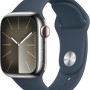 Apple Watch Series 9 GPS + Cellular 41mm Smartwatch con cassa in acciaio inossidabile color argento e Cinturino Sport blu tempesta - M/L. Fitness tracker, app Livelli O₂, display Retina always-on - Cassa da 41 mm Argento/blu tempesta