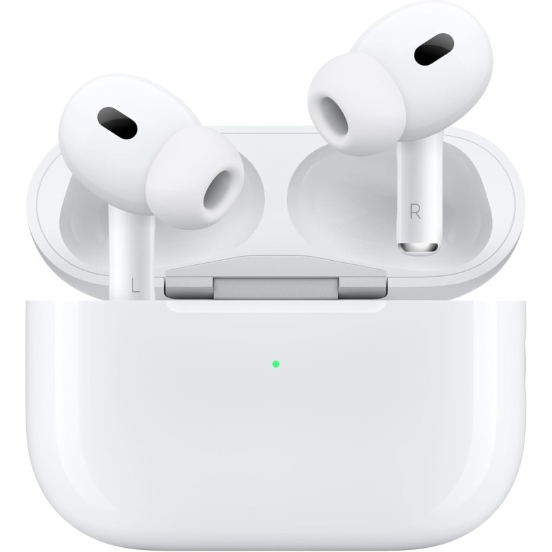 Apple AirPods Pro 2 Auricolari wireless, Auricolari Bluetooth, Cancellazione attiva del rumore, Funzione Apparecchio acustico, Trasparenza, Audio spaziale personalizzato, Alta fedeltà, Ricarica USB-C