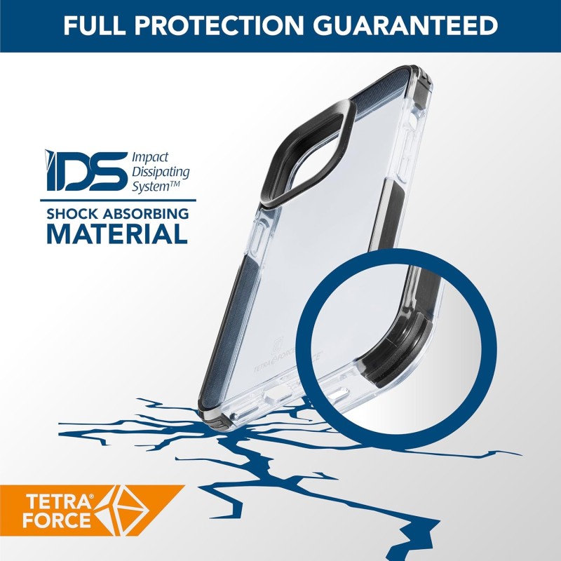 cellularline - Tetra Force Strong Guard - iPhone 15 - Custodia flessibile Ultra-Protettiva, Anti-Shock con Tecnologia Antibatterica Integrata - Trasparente